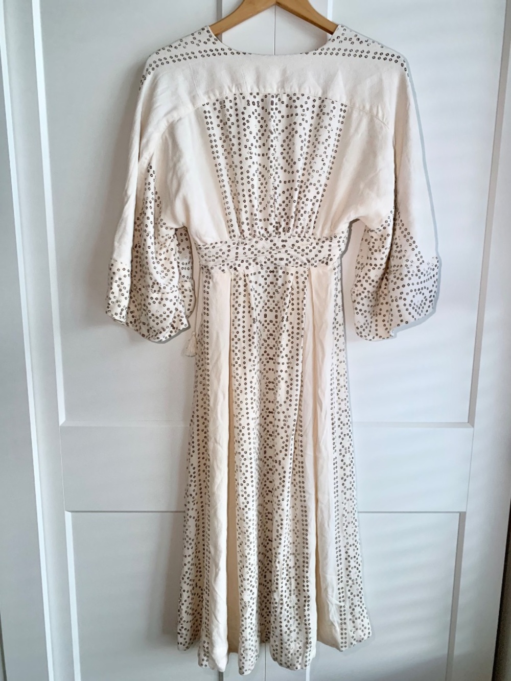 Free People Modern Kimono Pearl Combo Ivory Lace Up Tassel  Maxi Dress  Size 2 - Picture 5 of 15